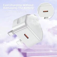 1 裝 USB C 插頭，與 14/14 Pro/14 Max/14 Pro Max，13/13 Mini/13 Pro/13 Pro Max，12 11，SE 2020，iPad Pro/Air/Mini，Pro 兼容，20W USBC 快速充電器附帶 UK 插頭轉換器 -（白色），附有1條 USB C to Type C 60W 充電器線（白色） - 白色 - 查看 3