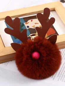 1pc Leather Antler & Christmas Ball Keychain - Brown - View 3