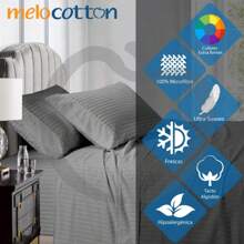 Juego de Sábanas Grabadas a Rayas, Tacto Algodón - Rosa vieja - Ver 5