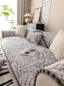 1 Stück Schwarzer & Weißer Sofaüberwurf Mit Ast Design, Romantische Premium Schwere Im Schnee & Quasten Design Rutschfeste Couch Kissen, Vier Jahreszeiten Festival Hochzeitsdekoration Heimtextilien