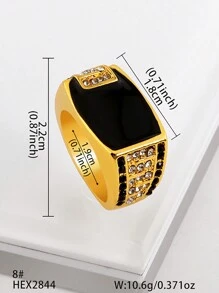 1 Anillo De Moda Para Hombres Con Diamante Completo - Dorado - Ver 5