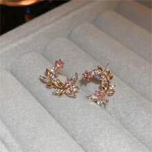 1雙925 銀別針水鑽鑲嵌支&樹葉設計創意流行耳環,多用途配件適用於女性日常穿著節日禮物