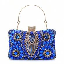 Bolso de mano de noche para mujer con borlas verdes, bolso de mano pequeño con diamantes, nuevo bolso de hombro de lujo con cadena para fiesta y portamonedas - Azul - Ver 3