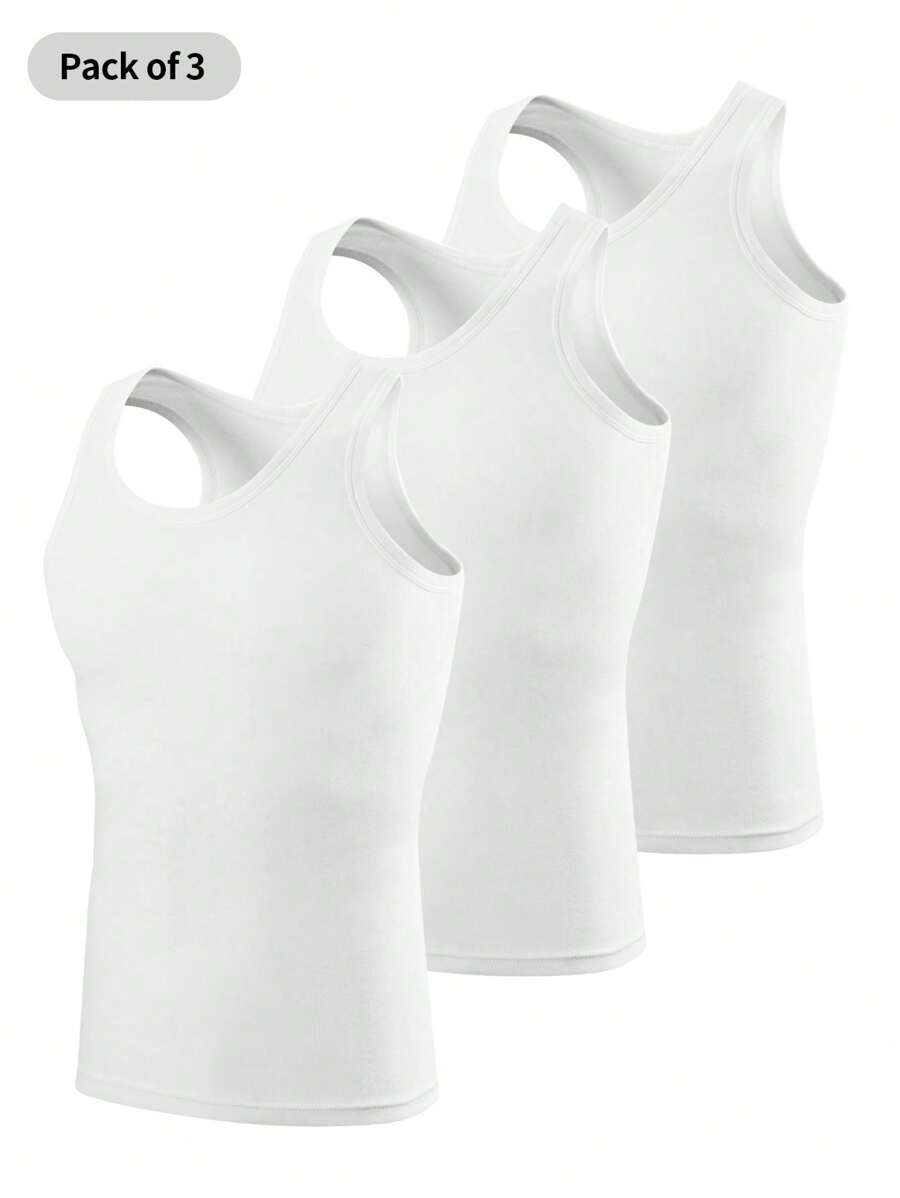 3入組風格時尚的男式舒適無袖健身內衣