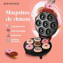 Non-Stick Automatic 7 Mini Donut Maker, Mini Electric Machine With Non-Stick Surface To Make Desserts, 7 Donut Baking Machine, Compact With Recipe Book Included. - Red - View 2