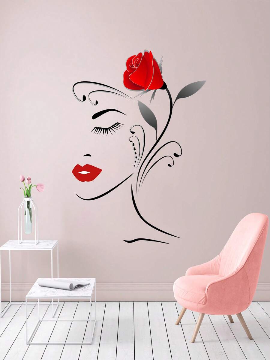 1張簡約線條女性形象壁貼,防水pvc自粘壁紙貼紙,適用於女生宿舍臥室裝飾 - 彩色 - 查看 1