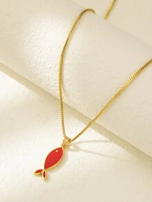 2023新款跨境時尚可愛魚形鋅合金吊墜項鍊,極簡多用途女士街拍項鍊 - 紅色 - 查看 4