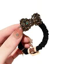 1入女式黑色髮帶,蝴蝶結細節彈性髮帶,多用途且時尚的馬尾束發帶,適合日常佩戴