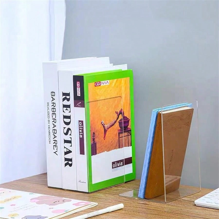 2pcs Clear Desktop Bookshelf, Invisible Bookend, Plastic Book Stand