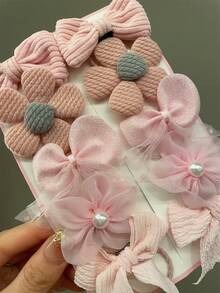 10入組粉色蝴蝶結髮圈，布質花朵髮飾，不損髮夾用於劉海 - 粉色 - 查看 2