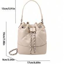 女性時尚鏈條肩帶桶袋 - 米色 - 查看 3