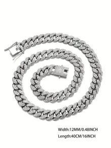 CVNANA 1條歐美嘻哈風格時尚鑲嵌鑽石鏈條項鍊,男女皆宜,搭配摇滾手鐲經典美飾 - 銀色 - 查看 8