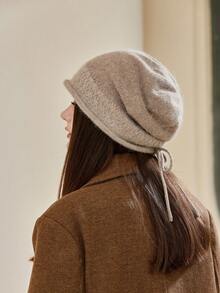1頂針織帽子,適用於秋冬季女性風雨防護保暖帽,y2k帽子,情侶束口帽,卷邊針織貝雷帽,休閒服飾 - 卡其色 - 查看 7