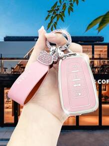 Fashionable Pink Rhinestone Bear Keychain + Anti-fall Pink Car Key Case + Key Fob Cover For 22 Toyota Models, Including Highlander, Rav4, Corolla, Camry, Etc. - Pink - View 7