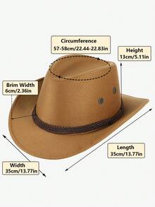 LEAJOURNO. 1 件绳制四季毛毡牛仔风格户外帽 - 卡其色 - 查看 5