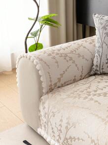 1 Pièce Housse De Canapé À Motifs Branches Noires Et Blanches, Coussin À Glands Épais Et Résistant Au Glissement En Chenille Romantique De Style Français, Décoration De Vacances Et De Mariage Toutes Saisons
