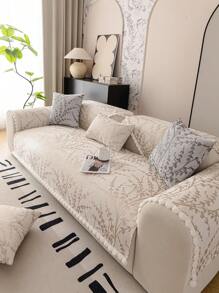 1 Pièce Housse De Canapé À Motifs Branches Noires Et Blanches, Coussin À Glands Épais Et Résistant Au Glissement En Chenille Romantique De Style Français, Décoration De Vacances Et De Mariage Toutes Saisons