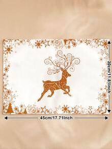 1pc Christmas Reindeer Silhouette Geometric Pattern Print Placemat, Suitable For Festive Kitchen, Dining Table Decoration - Multicolor - View 2