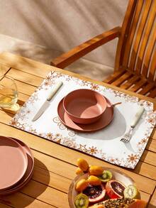 1pc Christmas Reindeer Silhouette Geometric Pattern Print Placemat, Suitable For Festive Kitchen, Dining Table Decoration - Multicolor - View 4