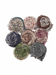 1個女式復古休閒花卉印花拼接百摺圍巾,適合日常穿著、通勤、旅行、攝影 - 綠色 - 查看 2