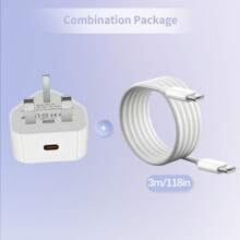 1 裝 USB C 插頭，與 14/14 Pro/14 Max/14 Pro Max，13/13 Mini/13 Pro/13 Pro Max，12 11，SE 2020，iPad Pro/Air/Mini，Pro 兼容，20W USBC 快速充電器附帶 UK 插頭轉換器 -（白色），附有1條 USB C to Type C 60W 充電器線（白色） - 白色 - 查看 10