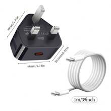 1 裝 USB C 插頭，與 14/14 Pro/14 Max/14 Pro Max，13/13 Mini/13 Pro/13 Pro Max，12 11，SE 2020，iPad Pro/Air/Mini，Pro 兼容，20W USBC 快速充電器附帶 UK 插頭轉換器 -（白色），附有1條 USB C to Type C 60W 充電器線（白色） - 白色 - 查看 11