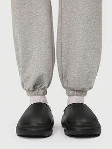 男士冬季保暖舒適拖鞋防水防滑厚底純色休閒時尚家居拖鞋 - 黑色 - 查看 6