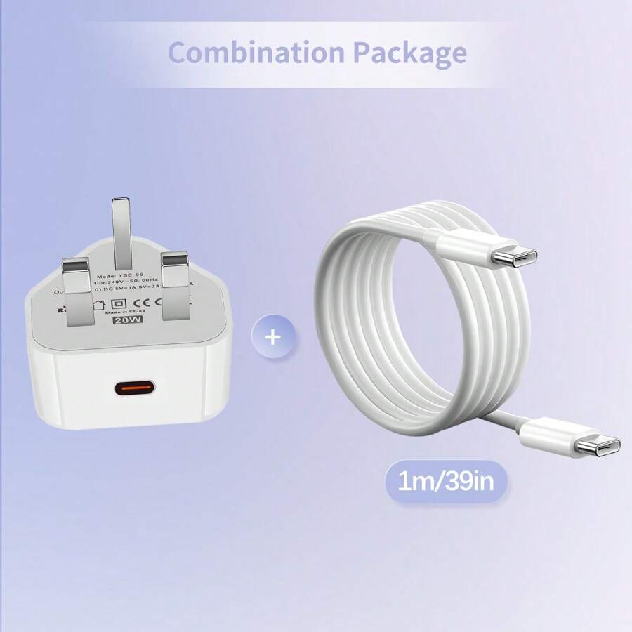 1 裝 USB C 插頭,與 14/14 Pro/14 Max/14 Pro Max,13/13 Mini/13 Pro/13 Pro Max,12 11,SE 2020,iPad Pro/Air/Mini,Pro 兼容,20W USBC 快速充電器附帶 UK 插頭轉換器 -(白色),附有1條 USB C to Type C 60W 充電器線(白色) - 白色 - 查看 1