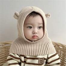 嬰兒帽子圍巾套裝,冬季嬰幼兒耳帽暖脖套裝,適用於男孩女孩 - 米色 - 查看 1