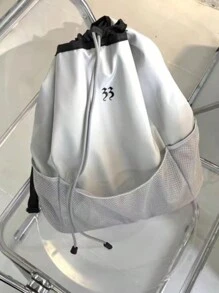 尼龙轻质大容量网眼背包女式抽绳带口袋书包、学校背包、大容量、笔记本电脑隔层、便携、轻便、适合少女女大学生、非常适合办公室、大学、小学、初中、高中、工作、商务、通勤、体育场、运动、学校用网眼包 - 灰色 - 查看 7