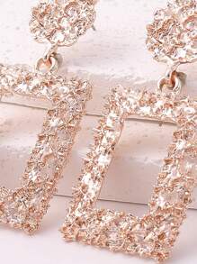 1pair Retro Style Alloy Textured Geometric Square Spray Paint & Electroplated Earrings For Women, Daily Wear - Rose Gold - View 3