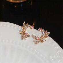 1雙925 銀別針水鑽鑲嵌支&樹葉設計創意流行耳環,多用途配件適用於女性日常穿著節日禮物