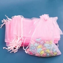 20pcs Christmas Net Yarn Gift Bags - Pink - View 1