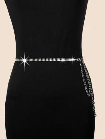 1 件女式水钻装饰迷人链式腰带，适合派对万圣节