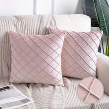1/2pcs Pink Velvet Diamond Pattern Throw Pillow Cover (Pillow Insert Not Included), Bohemian Style Square Cushion Cover, Holiday Home Decor Pillow, Soft Comfortable Linen-Like Fabric, Modern Decorative Sofa, Bedroom, Dorm Use