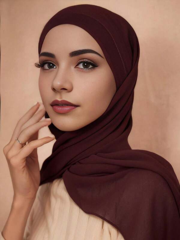 1pc Women Hijab Solid Color Chiffon Headscarf With Faux Pearl, Suitable For Daily Use Headband Soft Headwrap For Abaya Soft Hijab, Women Veil