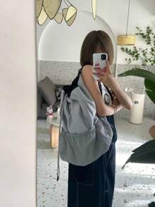 尼龙轻质大容量网眼背包女式抽绳带口袋书包、学校背包、大容量、笔记本电脑隔层、便携、轻便、适合少女女大学生、非常适合办公室、大学、小学、初中、高中、工作、商务、通勤、体育场、运动、学校用网眼包 - 灰色 - 查看 8