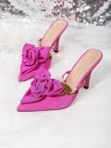 1雙(2入組)女性鞋配件尼龍玫瑰紫色蝴蝶結可拆卸可愛多用途派對平底&高跟鞋鞋飾