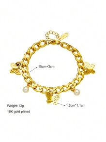 1入組鍍金鈦鋼珠鏈,配蝴蝶形吊墜,適用於diy手鍊飾品 - 金色 - 查看 3