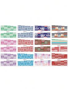 1片12款聖誕節彩色蕾絲裝飾圖案,雪花動物指甲水貼,冬季聖誕節燈籠星星聖誕樹麋鹿禮物指甲藝術貼紙水轉印滑動塗鴉美甲套裝 - 彩色 - 查看 5