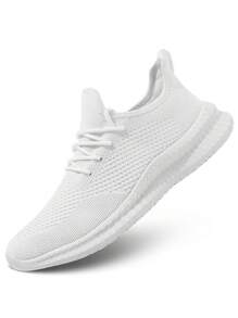 Women's Sneakers Knitting Mesh Breathable Casual Shoes, Lightweight & Comfortable, White - White - View 1