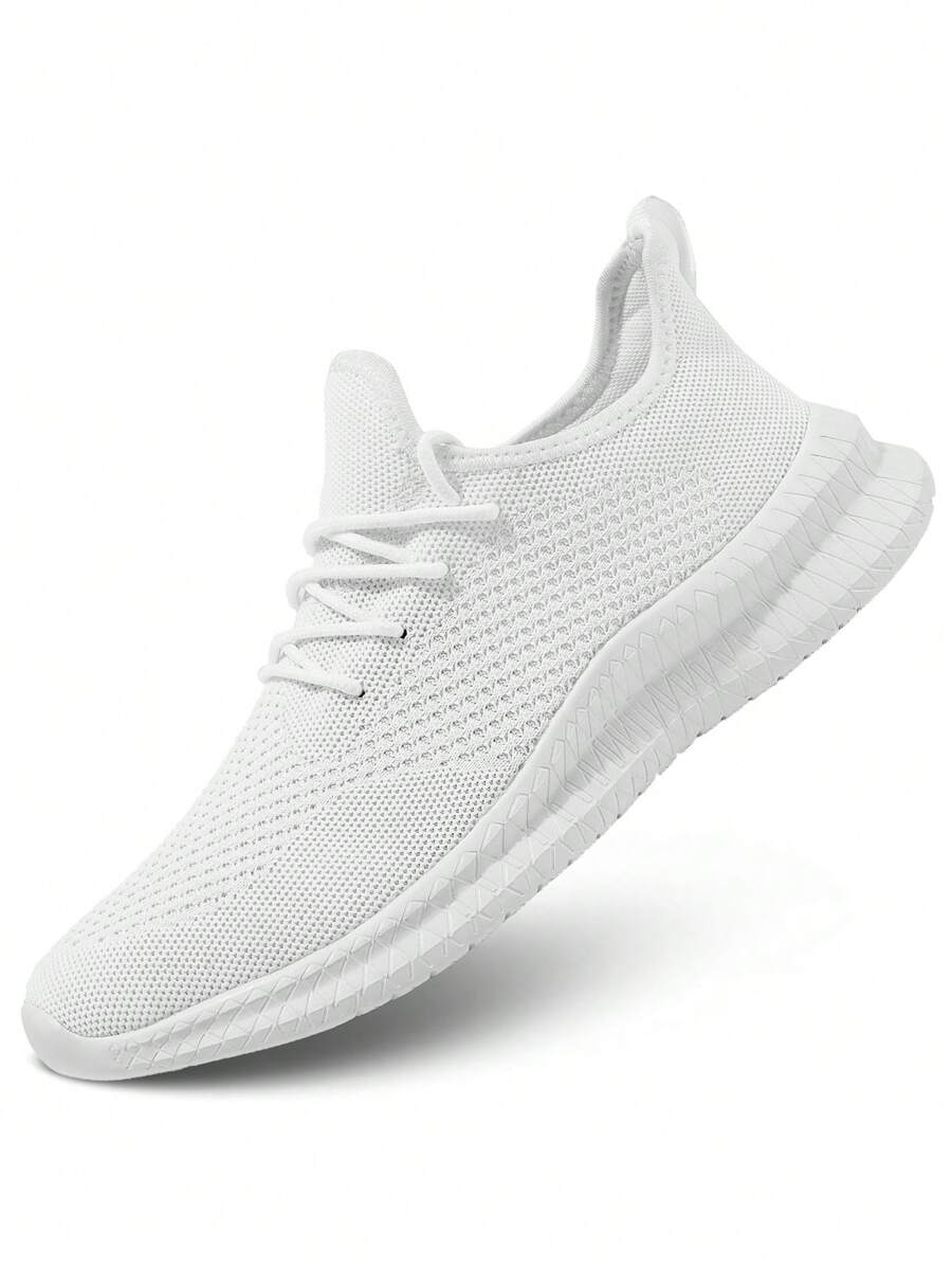 Women's Sneakers Knitting Mesh Breathable Casual Shoes, Lightweight & Comfortable, White - White - View 1