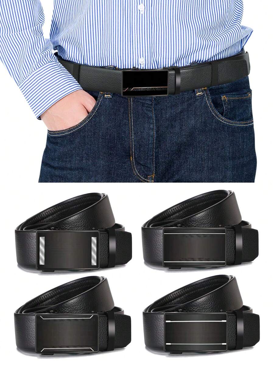 1條男士皮帶czd-c-1152,新款金色商務時尚休閒黑色配件,適用於父親、男友、男友禮品,pu自動扣皮帶牛仔通用時尚皮帶,適用於聖誕節送給父親、兄弟、丈夫的生日禮物,年輕人和中年人的皮帶