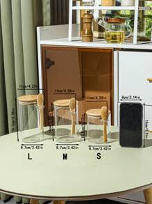 1入組玻璃儲物罐套裝,附有木製湯匙、蓋子和密封圈,適用於糖果、咖啡、香料等,1杯、1蓋子、1匙 - 白色 - 查看 3