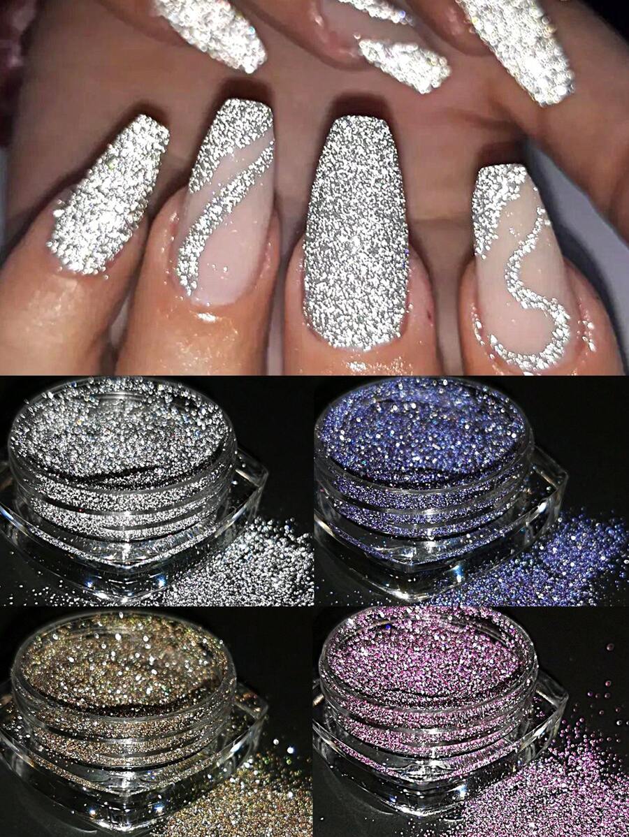 4 piezas de Brillo de diamante triturado reflectante en colores rosa, morado, dorado y plateado, para decoración de uñas en fiestas de música, punk y rock, suministros para salón de uñas y manualidades DIY