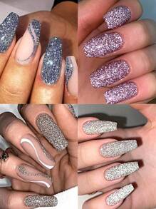 4 piezas de Brillo de diamante triturado reflectante en colores rosa, morado, dorado y plateado, para decoración de uñas en fiestas de música, punk y rock, suministros para salón de uñas y manualidades DIY