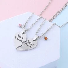 2 Piezas De Collares De Acolchado De Corazón Y Letras Sencillos Y De Moda - Plateado - Ver 5