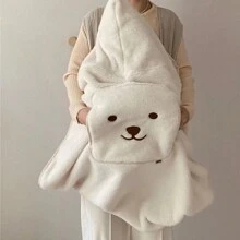 Kids Weighted Blanket 90" X 80" - Machine Washable - Sherpa Winter Baby Stroller Blanket - Multifunctional Bear Embroidery Baby Stroller Windproof And Warm Blanket, Outdoor Portable Carrier Blanket - Coffee Brown - View 7