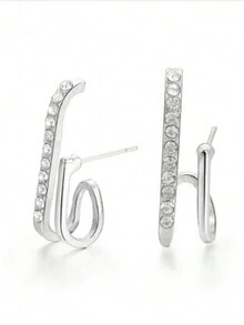 2pcs Fashionable Double-layer Rhinestone Decor Earrings For Party, Dating, Gift, Daily Wear - Silver - View 3