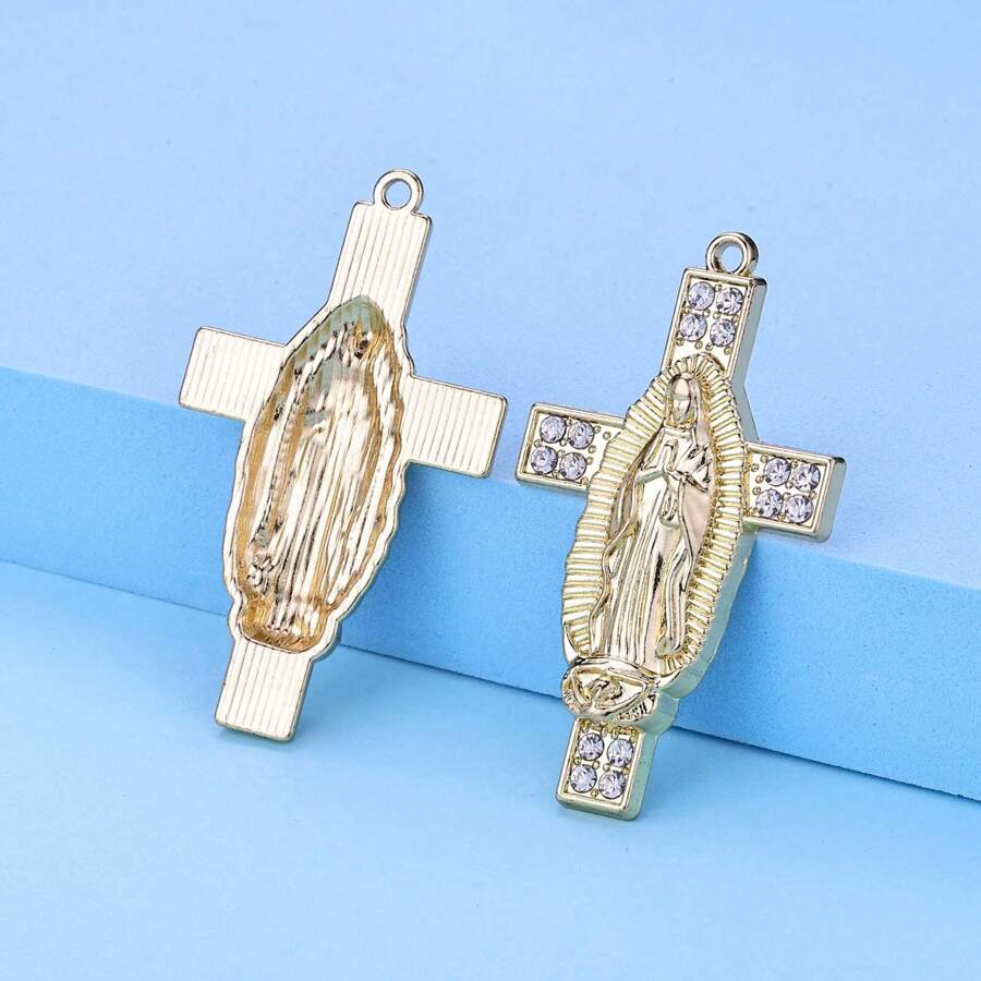 5pcs Alloy Large Cross Pendant For Jewelry Making, Light Gold - Gold - View 1